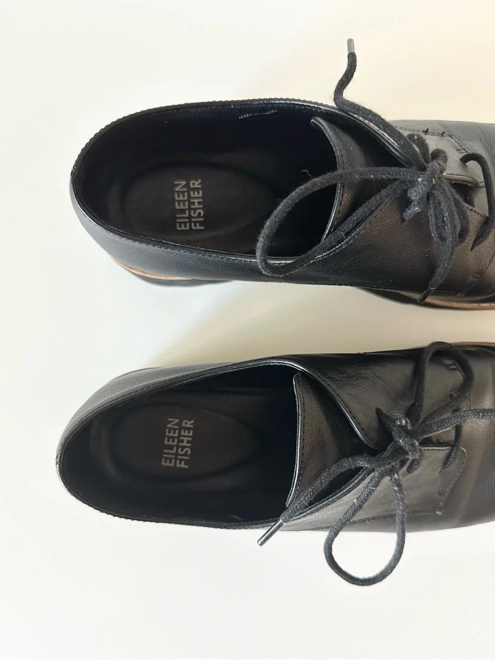 Eileen Fisher Black Leather Platform Oxfords Lug Sole Derby Size 8